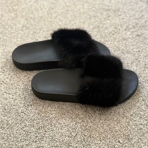 Givenchy Black Fur Slide Sandals